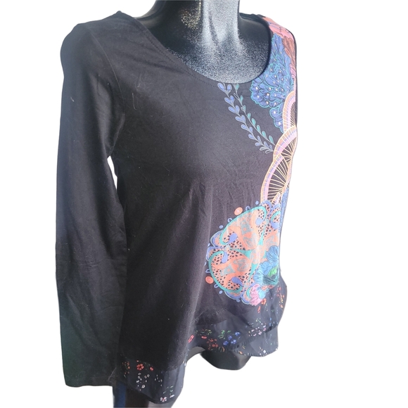 Desigual Abstract Floral Black Long Sleeve Top S - Picture 2 of 6
